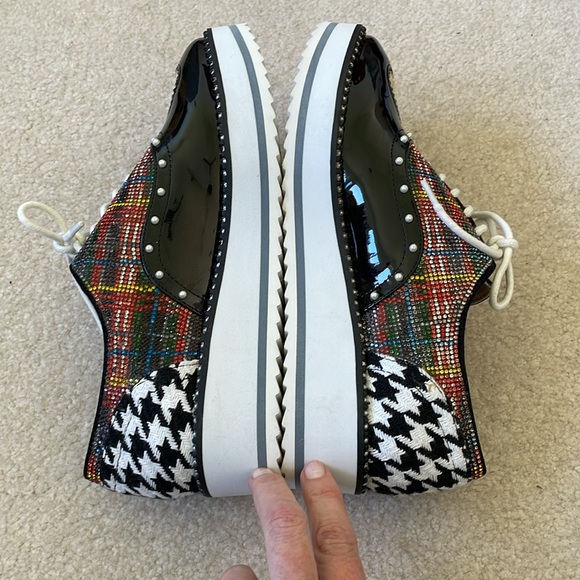 Betsey Johnson Marti Black Multi Chunky Platform Creeper Lace Up Jeweled Shoe 8 - Picture 6 of 13